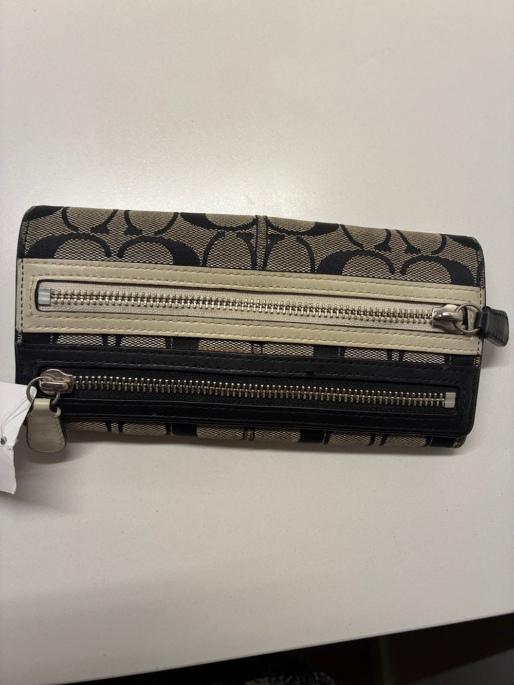 Vintage Coach Zip-Around Wallet in Black & Tan Signature Canvas